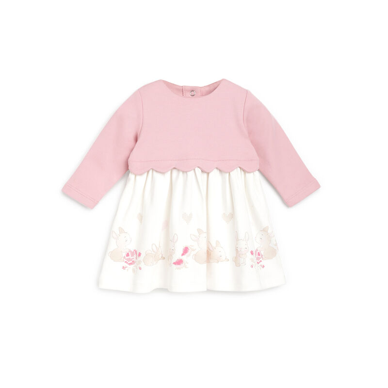 Girls White and Pink Printed Long Sleeve Dress image number null